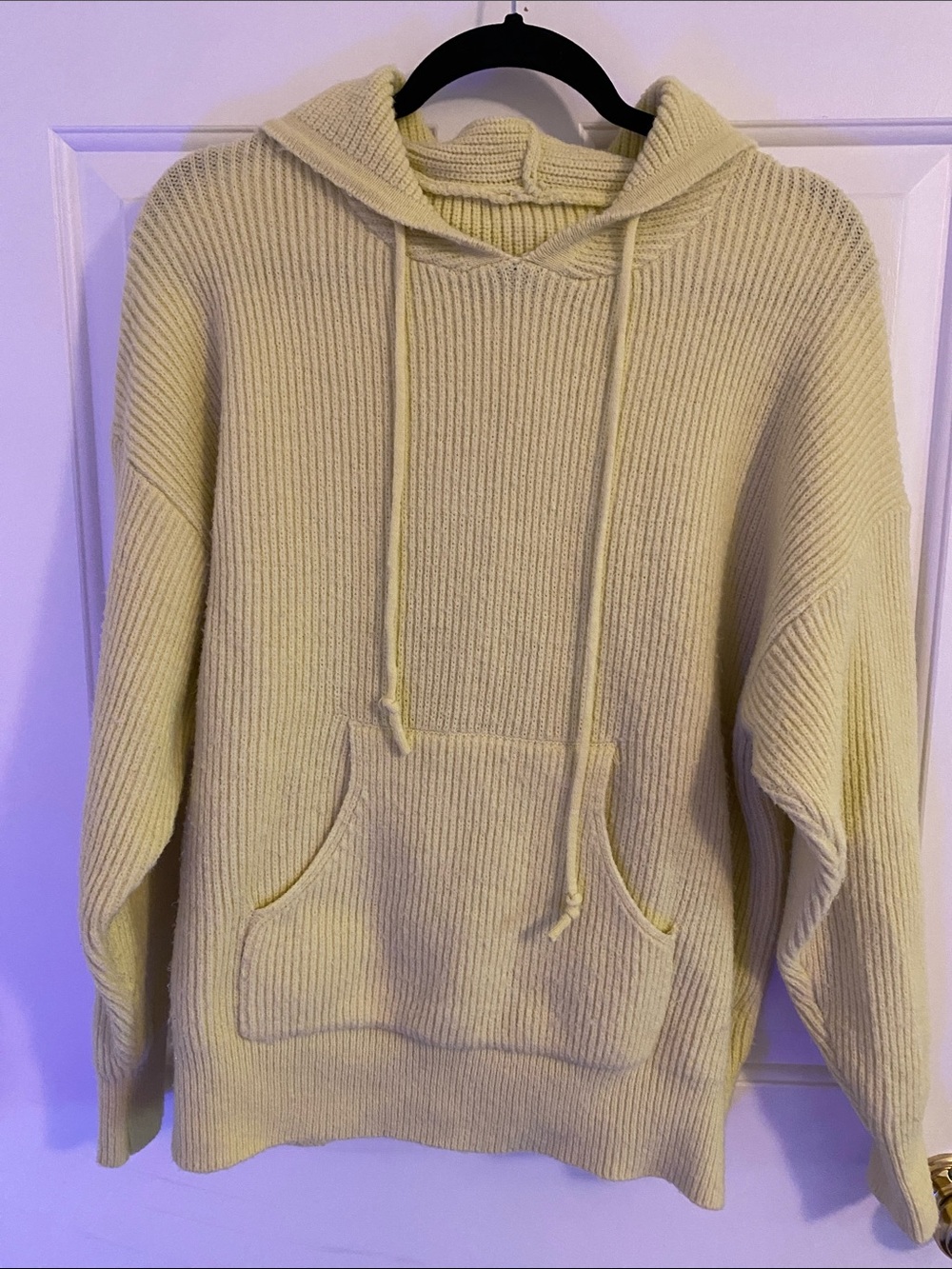 Soft Knit Hooded Pullover in Pale Yellow